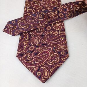 Bruno Piattelli Tie Jacquard 100% Silk USA Red Gold Black Paisley 57" $100‎
